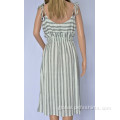 Women Loose Striped Dress Women Strapless Dress with Button Design Factory